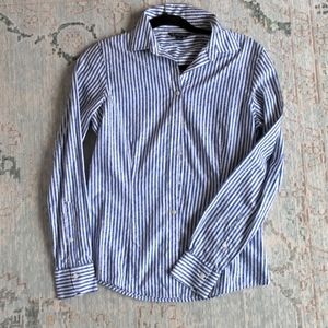 Brooks Brothers Blue White Striped Paisley Cotton Button-Down Shirt